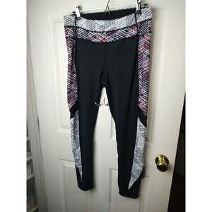 Free2be Black Breathable Leggings Side Multi Color Stripes. Size L